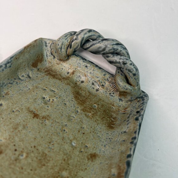 Stoneware Handmade Tray With Twisted Handles & Earthy Glaze Finish - Picture 6 of 10